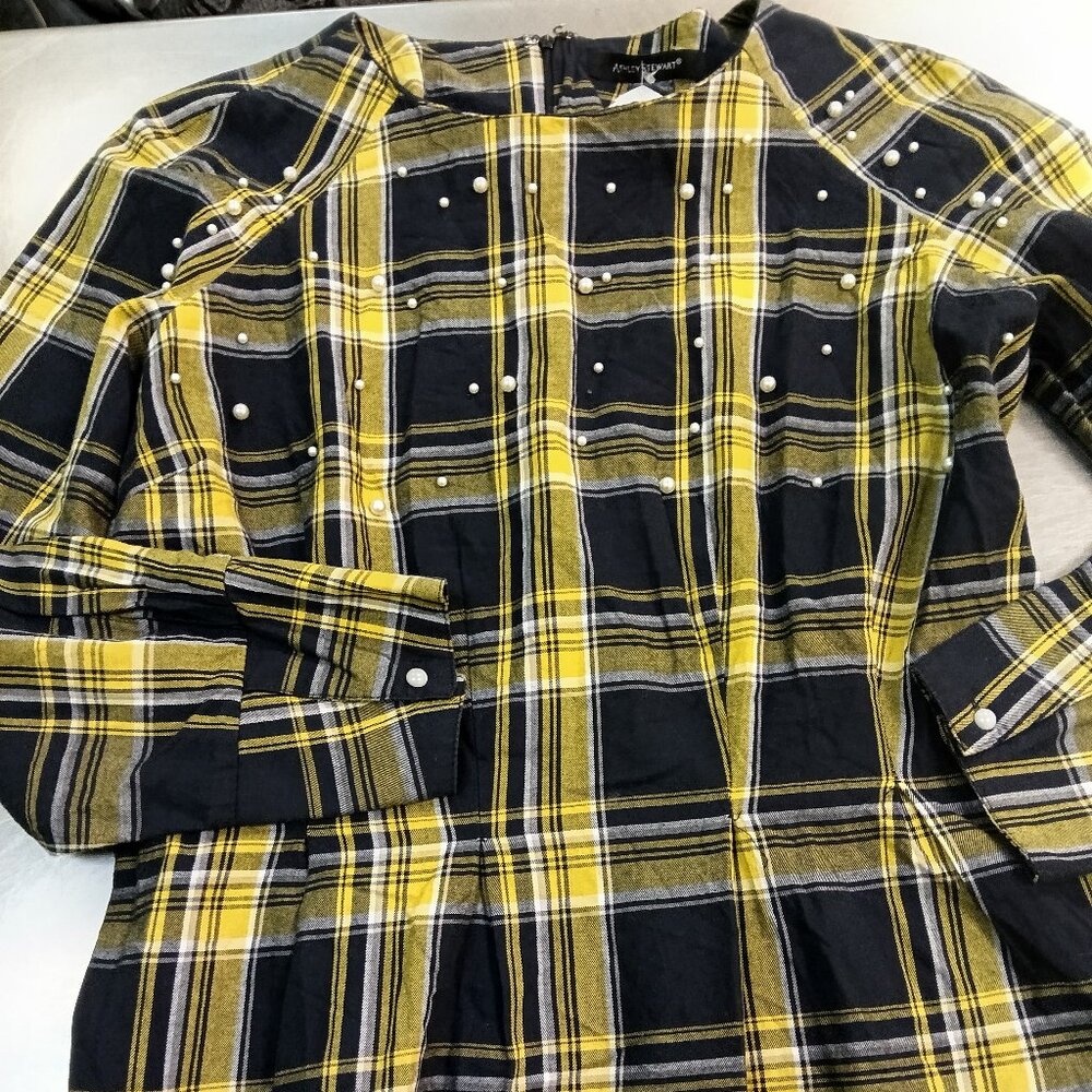 Ashley Stewart women's black and yellow plaid blouse